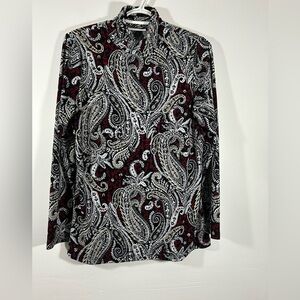 Susan Graver Paisley Print Top in Black, Red, and White